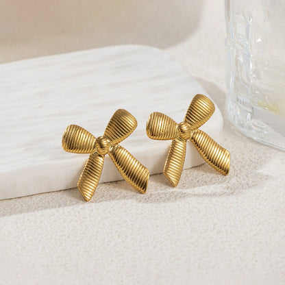 18K Gold Plated Stainless Steel Ribbed Sunburst Studs | Waterproof Vintage Statement Earrings