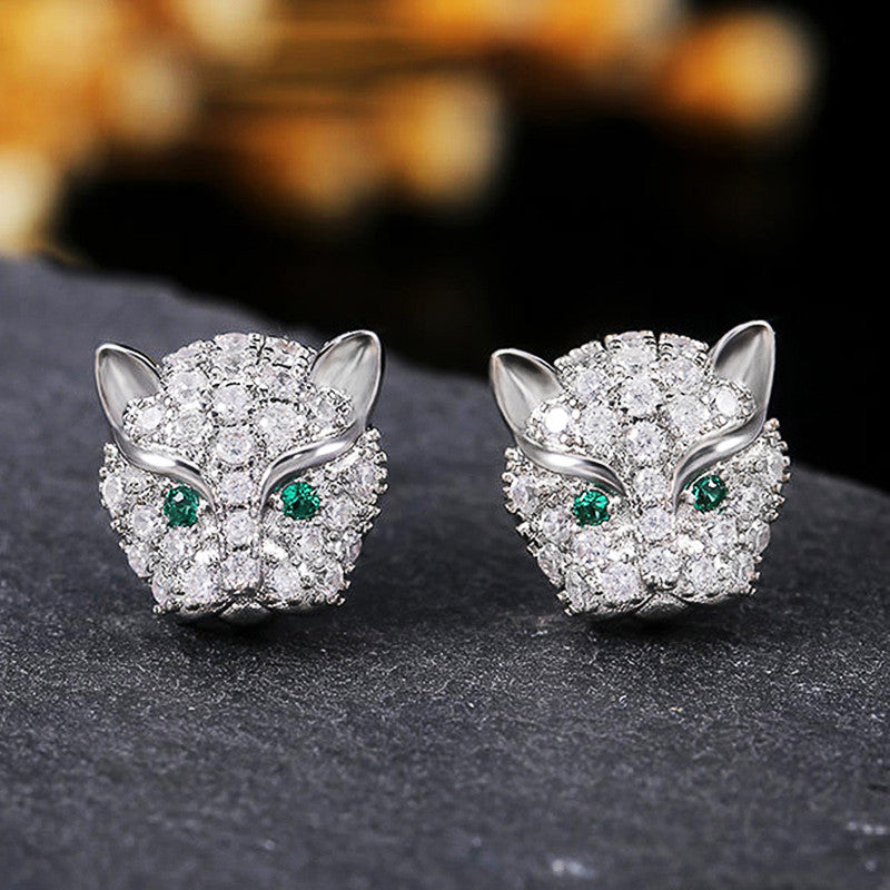 The "Leona" Panther Stud Earrings | 18K White Gold PVD & Anti-Tarnish | Emerald Eye Luxury Statement Studs