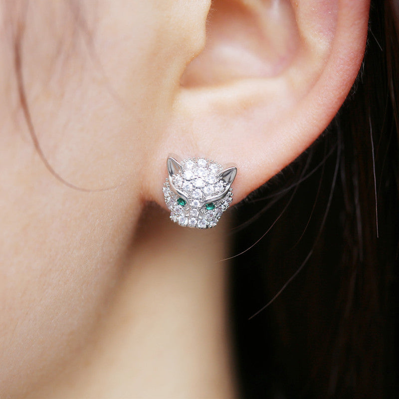 The "Leona" Panther Stud Earrings | 18K White Gold PVD & Anti-Tarnish | Emerald Eye Luxury Statement Studs