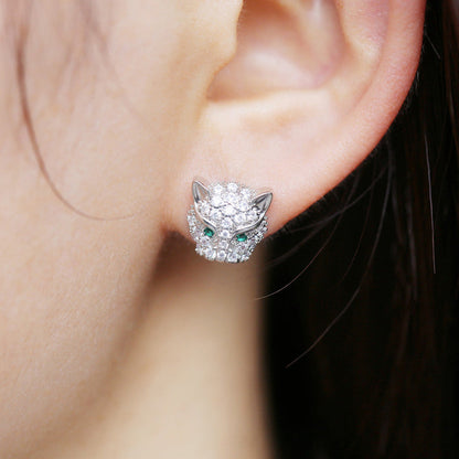The "Leona" Panther Stud Earrings | 18K White Gold PVD & Anti-Tarnish | Emerald Eye Luxury Statement Studs