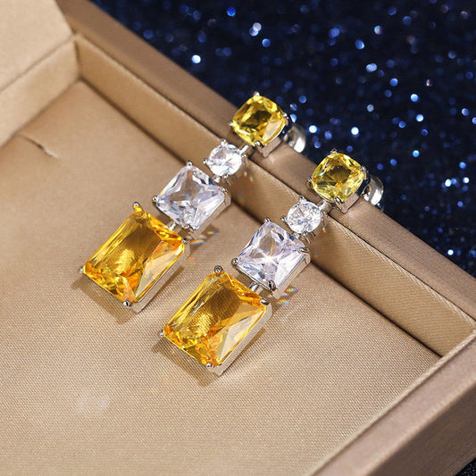 Imperial Canary Drop Earrings | Radiant Yellow & White Crystal Statement Dangles