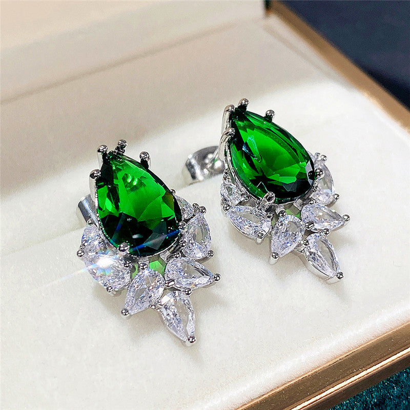 Royal Emerald Teardrop Studs | Anti-Tarnish Green Crystal Statement Earrings