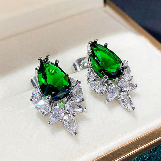 Royal Emerald Teardrop Studs | Anti-Tarnish Green Crystal Statement Earrings