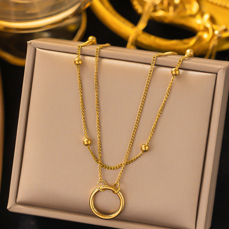 The Aura Layered Circle Necklace | 18k Gold Anti-Tarnish Dual-Chain Essential
