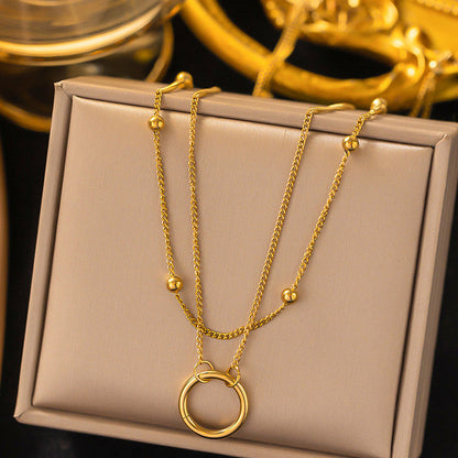 The Aura Layered Circle Necklace | 18k Gold Anti-Tarnish Dual-Chain Essential