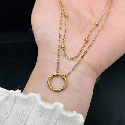 The Aura Layered Circle Necklace | 18k Gold Anti-Tarnish Dual-Chain Essential