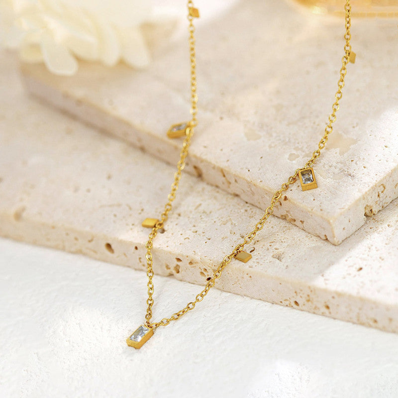 The Celeste Baguette Drop Necklace | 18k Gold Anti-Tarnish Dainty Chain