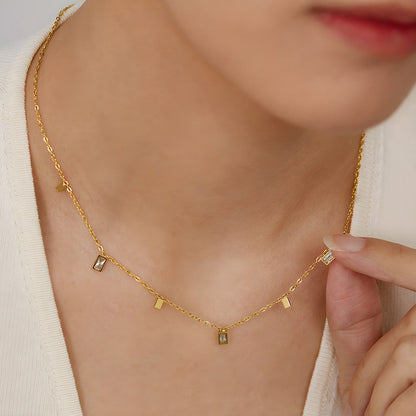 The Celeste Baguette Drop Necklace | 18k Gold Anti-Tarnish Dainty Chain