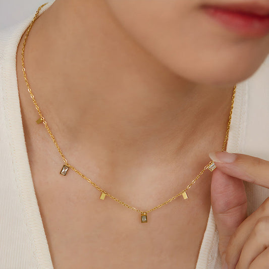 The Celeste Baguette Drop Necklace | 18k Gold Anti-Tarnish Dainty Chain