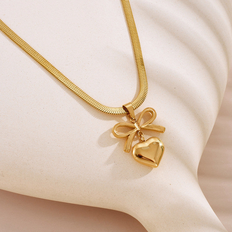 Golden Heart Bow Necklace – Anti-Tarnish Stainless Steel Pendant