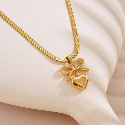 Golden Heart Bow Necklace – Anti-Tarnish Stainless Steel Pendant