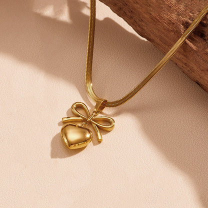 Golden Heart Bow Necklace – Anti-Tarnish Stainless Steel Pendant