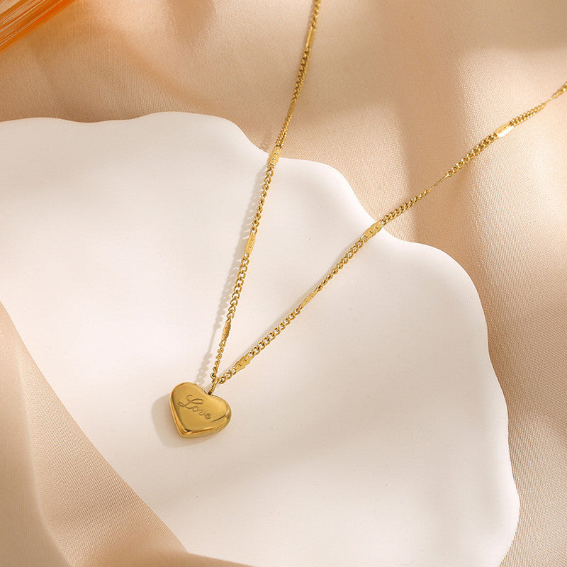 The "Love" Engraved Heart Necklace | 18k Gold Anti-Tarnish Stainless Steel Chain