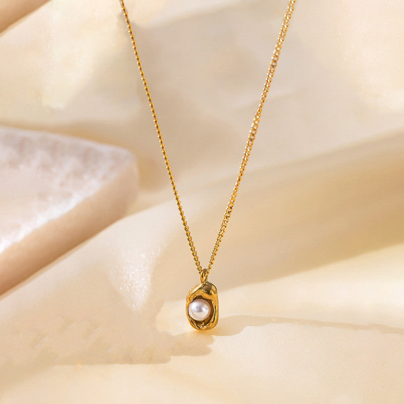 The Luna Pearl Drop Lariat | 18k Gold Anti-Tarnish Snake Chain Necklace