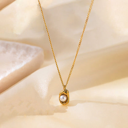 The Luna Pearl Drop Lariat | 18k Gold Anti-Tarnish Snake Chain Necklace