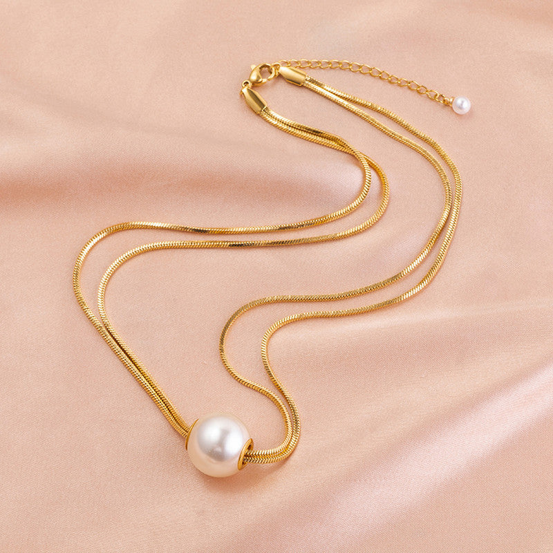 The Atlas Pearl Slider Necklace | 18k Gold PVD Anti-Tarnish Snake Chain