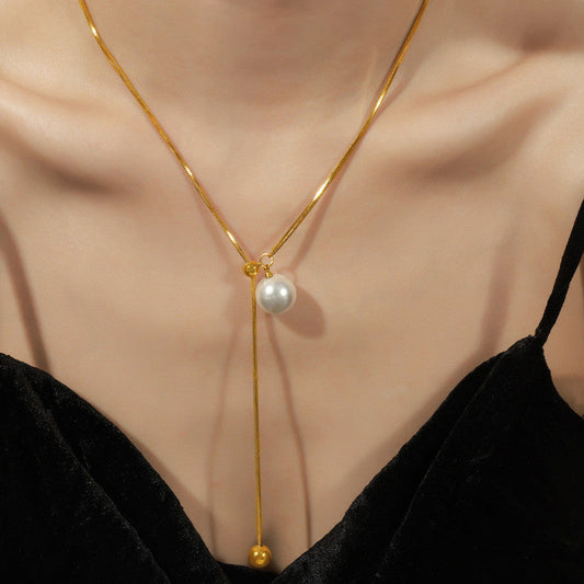 Stainless Steel Pearl Drop Necklace – Anti Tarnish Gold Adjustable Necklace