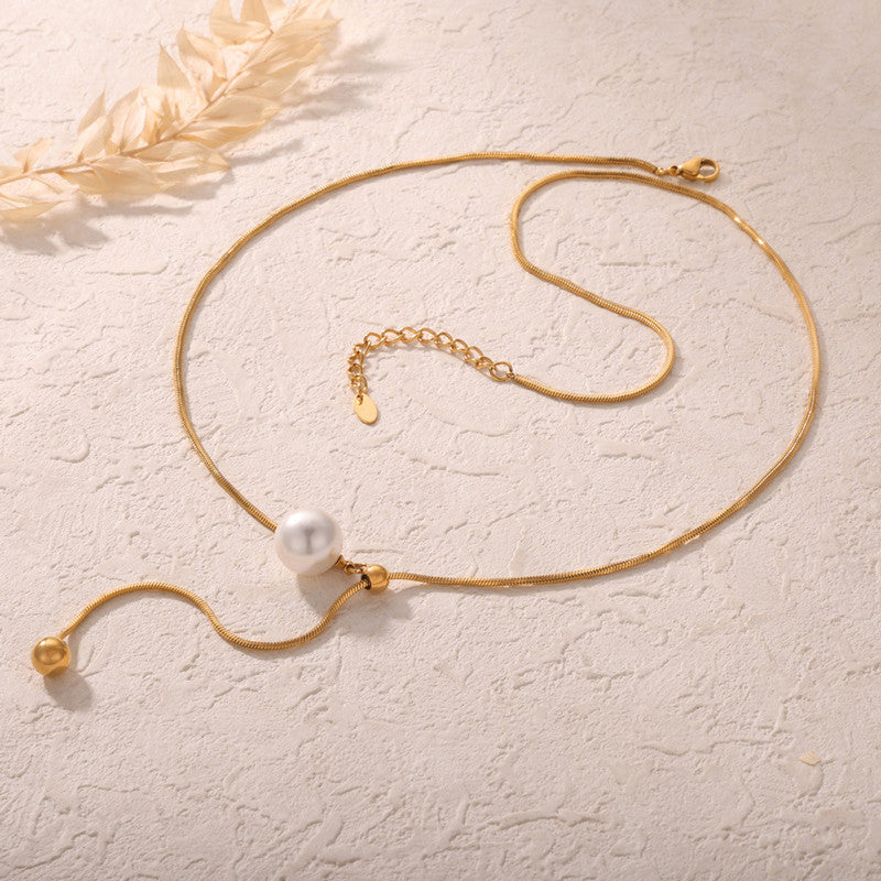Stainless Steel Pearl Drop Necklace – Anti Tarnish Gold Adjustable Necklace