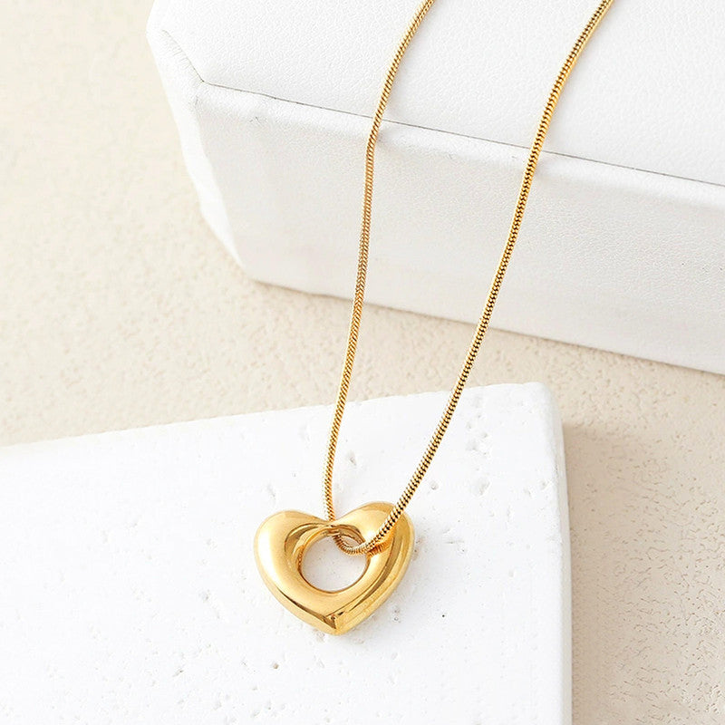 Chunky Open Heart Snake Chain Necklace