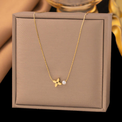 Dainty Floral Pearl Drop Necklace