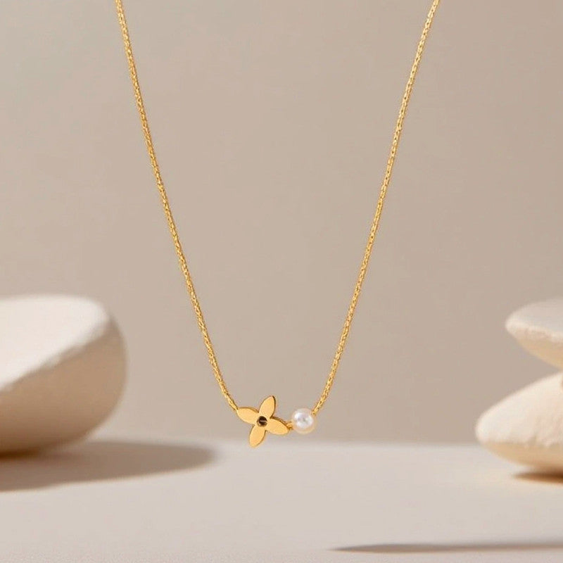 Dainty Floral Pearl Drop Necklace