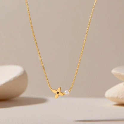 Dainty Floral Pearl Drop Necklace