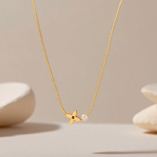 Dainty Floral Pearl Drop Necklace