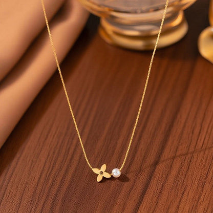 Dainty Floral Pearl Drop Necklace