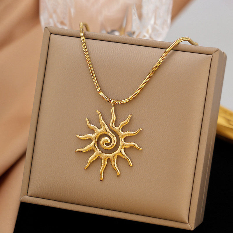 18K Gold Plated Solis Spiral Sun Pendant – Anti-Tarnish Snake Chain Necklace