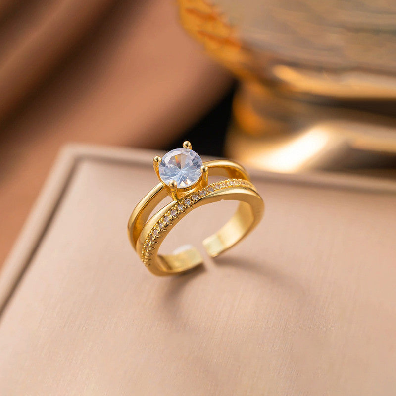 Elegant Gold-Plated Adjustable Ring with Crystal Stone