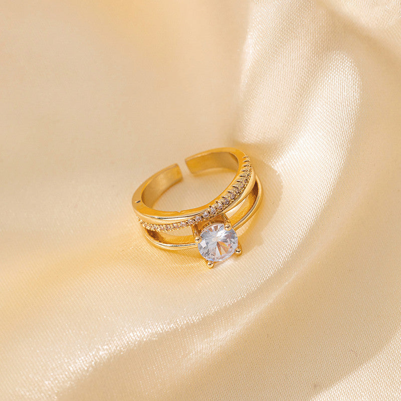 Elegant Gold-Plated Adjustable Ring with Crystal Stone