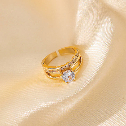 Elegant Gold-Plated Adjustable Ring with Crystal Stone