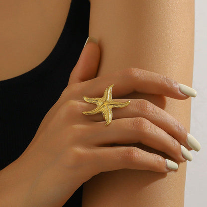 Golden Starfish Stainless Steel Adjustable Ring