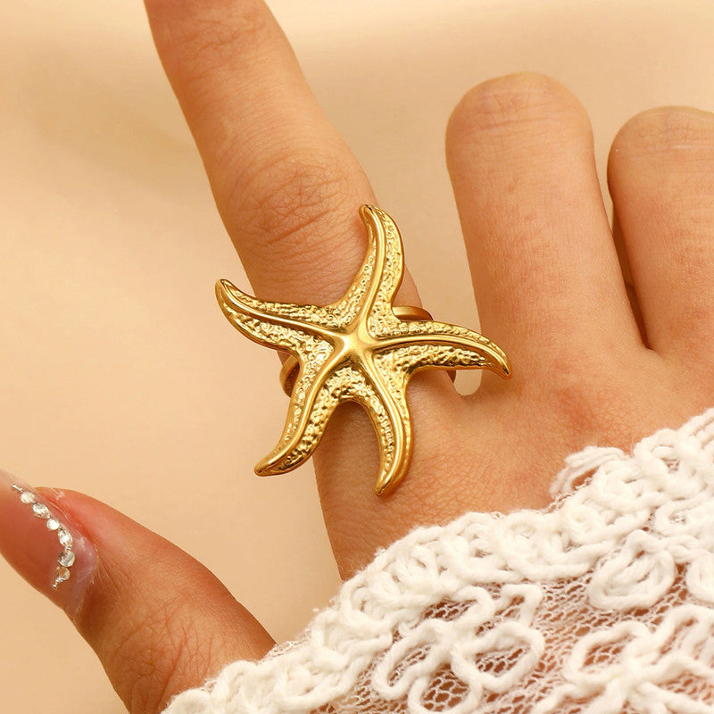 Golden Starfish Stainless Steel Adjustable Ring