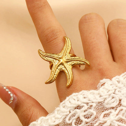 Golden Starfish Stainless Steel Adjustable Ring