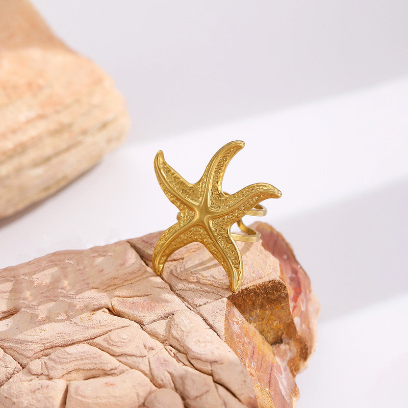 Golden Starfish Stainless Steel Adjustable Ring