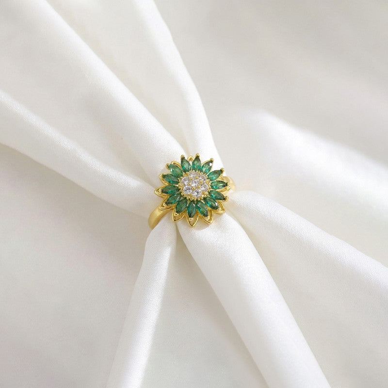 Emerald Sunflower Rotating Spinner Ring