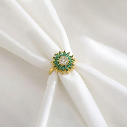 Emerald Sunflower Rotating Spinner Ring