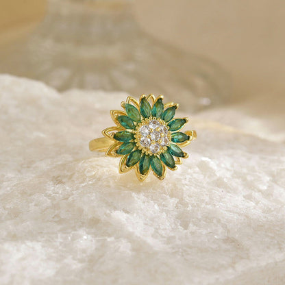 Emerald Sunflower Rotating Spinner Ring