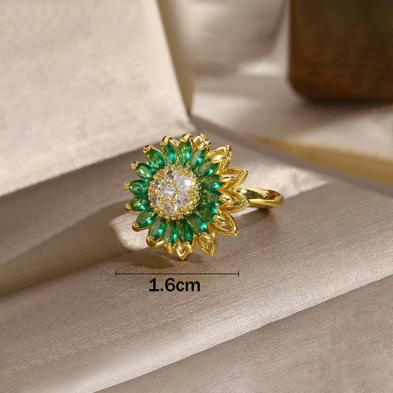 Emerald Sunflower Rotating Spinner Ring
