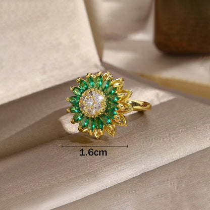 Emerald Sunflower Rotating Spinner Ring