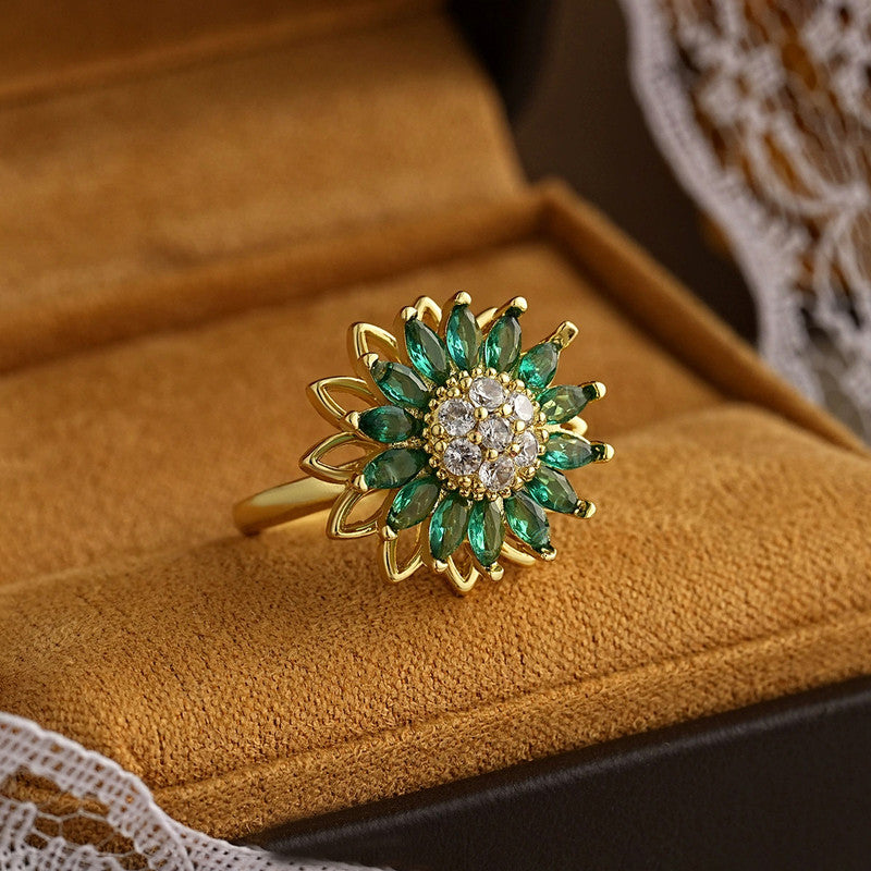 Emerald Sunflower Rotating Spinner Ring