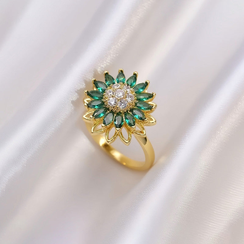 Emerald Sunflower Rotating Spinner Ring