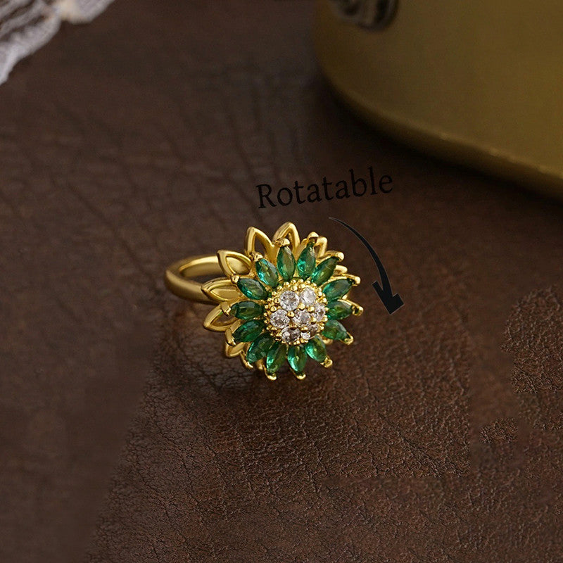Emerald Sunflower Rotating Spinner Ring