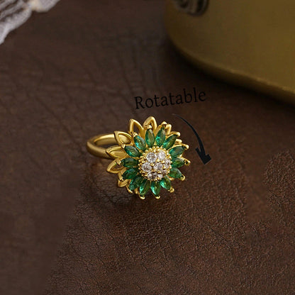Emerald Sunflower Rotating Spinner Ring