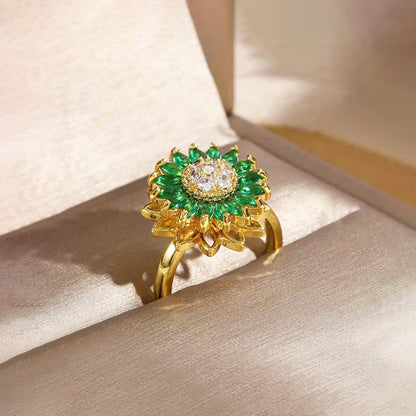 Emerald Sunflower Rotating Spinner Ring