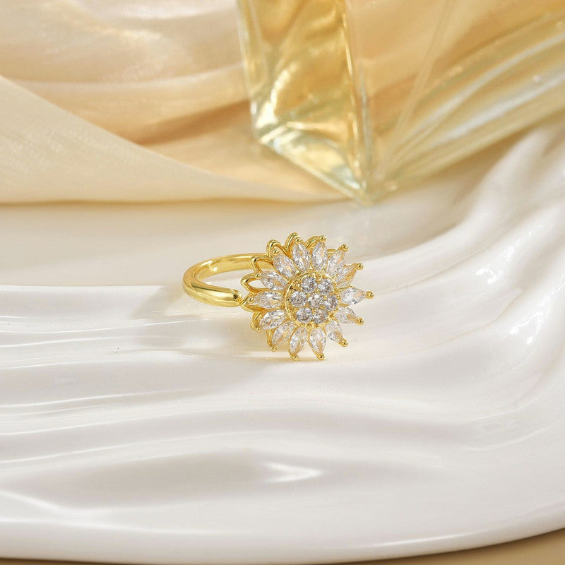 Rotating Sunflower Zirconia Spinner Ring