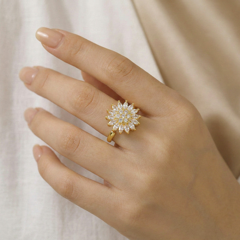 Rotating Sunflower Zirconia Spinner Ring