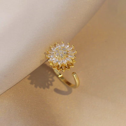 Rotating Sunflower Zirconia Spinner Ring