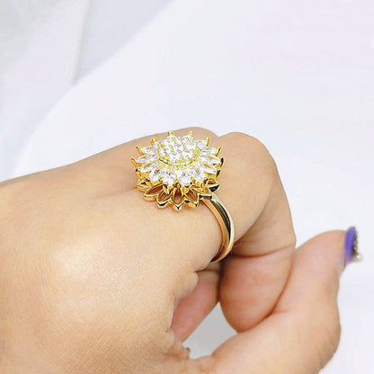 Rotating Sunflower Zirconia Spinner Ring